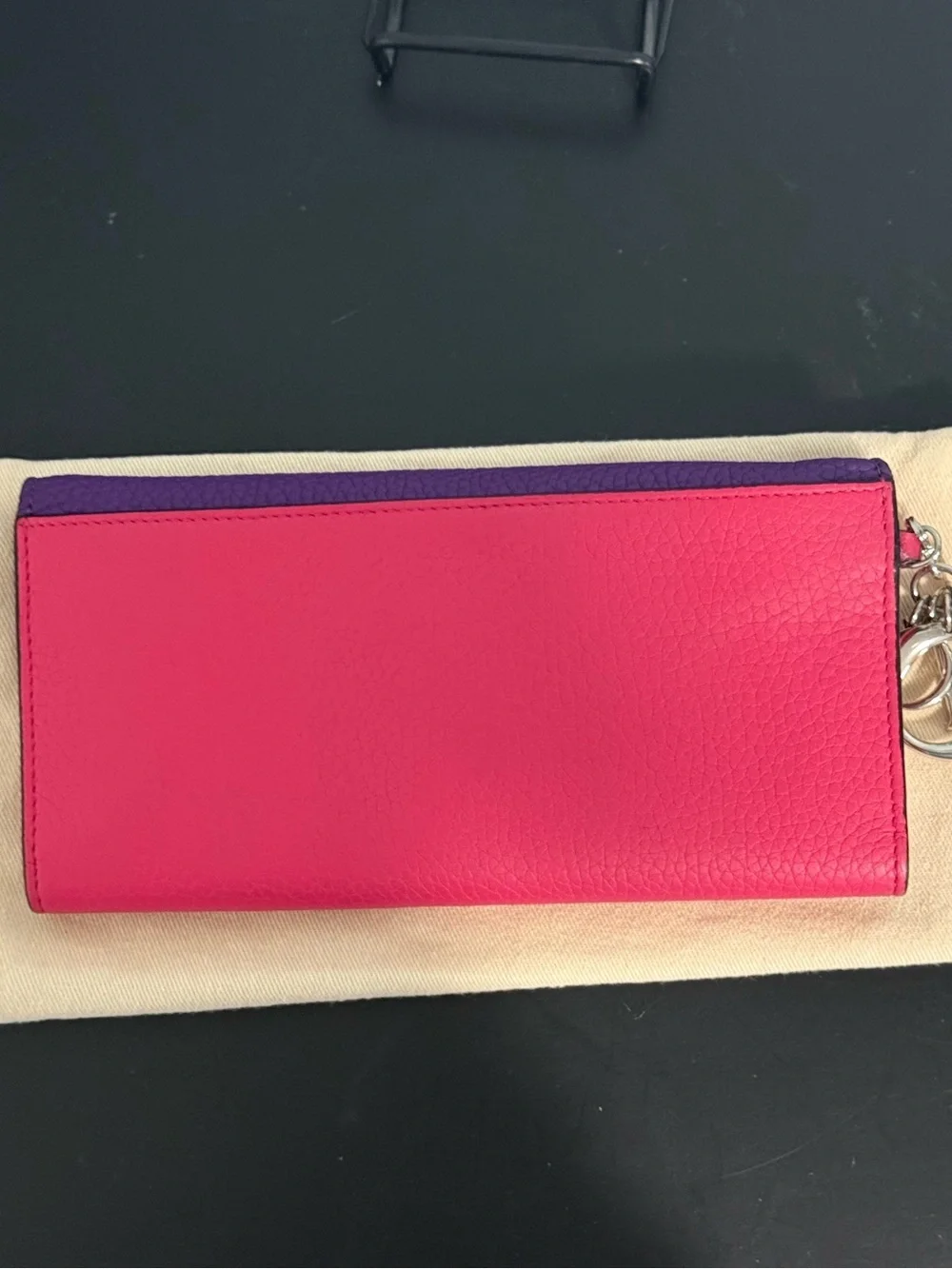 Dior Colorblock Purple & Pink Leather wallet with Dior Charm! Full inclusion!